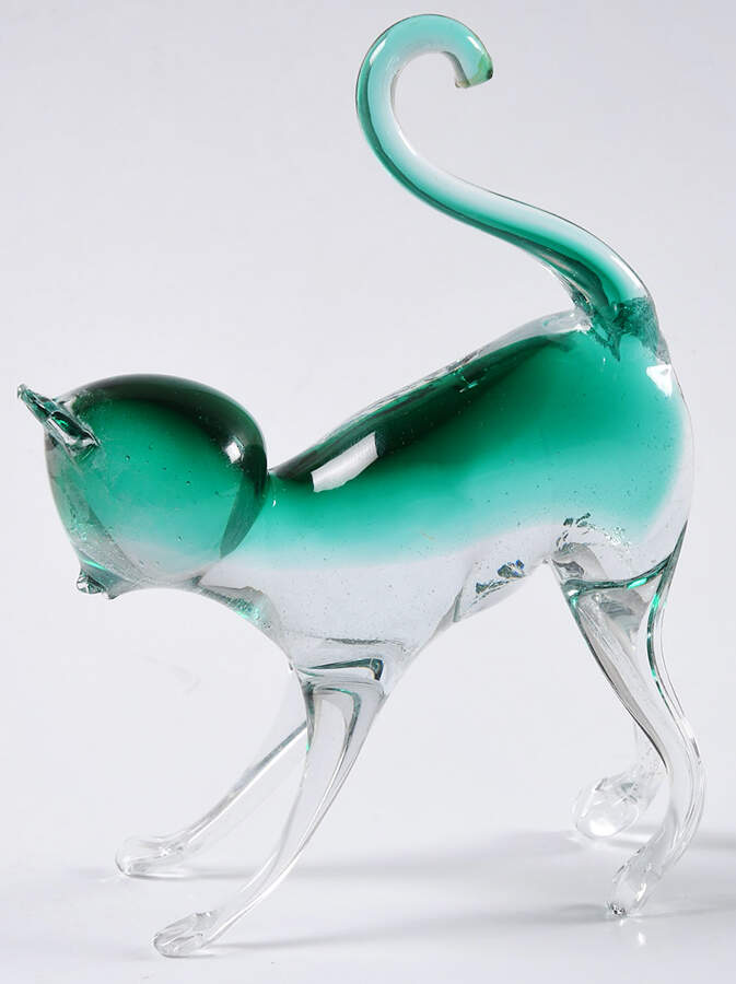 Murano Figurines Cat Standing,Tail Up-Green,Clear - Nb686, No Box by Murano Glass-1