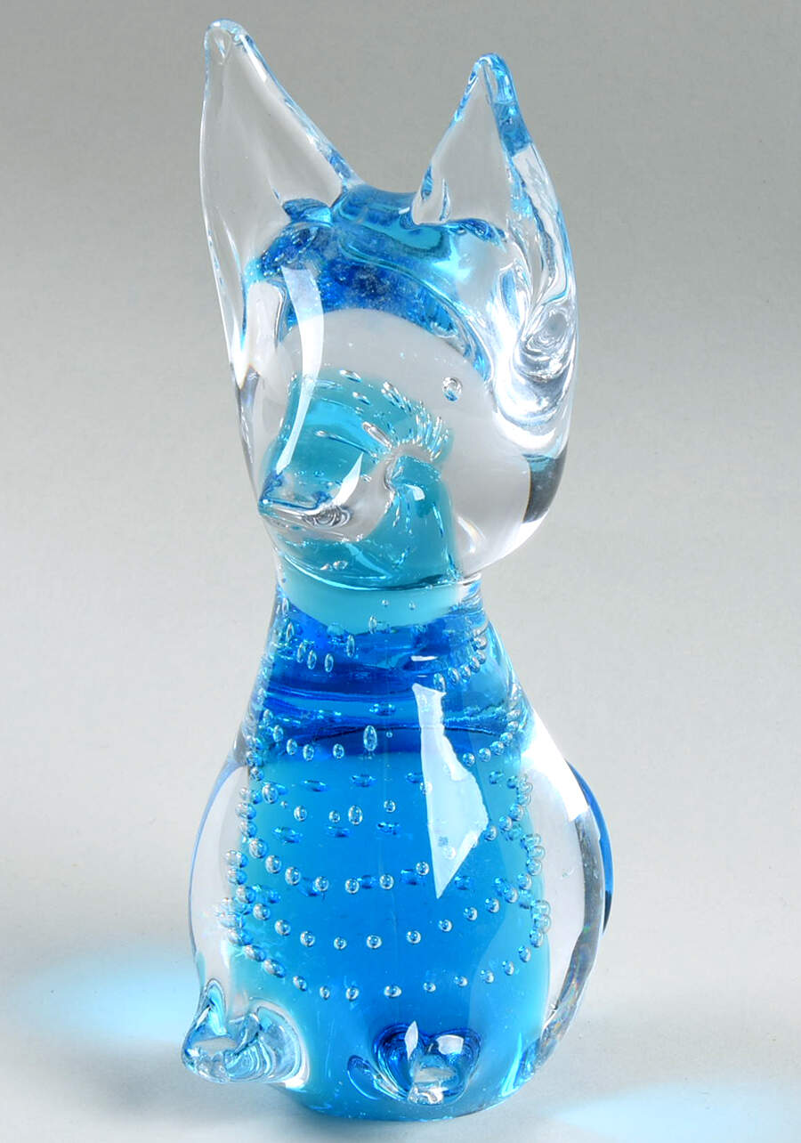 Murano Figurines Fox-Blue,Controlled Bubbles - Nb662, No Box by Murano Glass-1