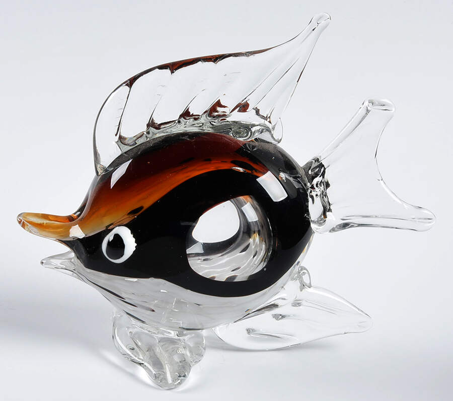 Murano Figurines Tropical Fish Amber Black White - Nb702, No Box by Murano Glass-1