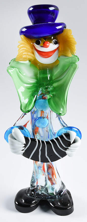 Murano Figurines Clown With Accordion - Nb698, No Box by Murano Glass-1
