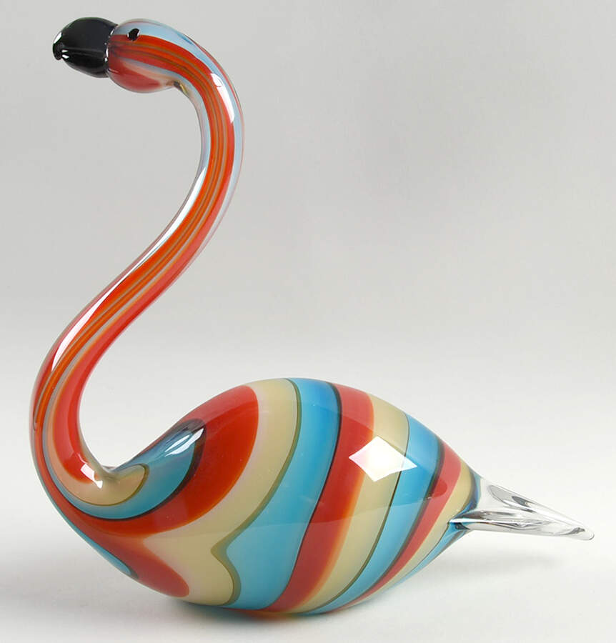 Murano Figurines Bird-Red,Blue,Tan,Color Swirls - Nb697, No Box by Murano Glass-1