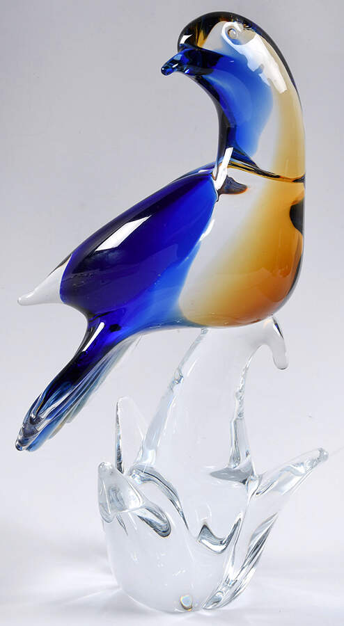 Murano Figurines Bird-Blue & Amber, Clear Base - Nb708, No Box by Murano Glass-1