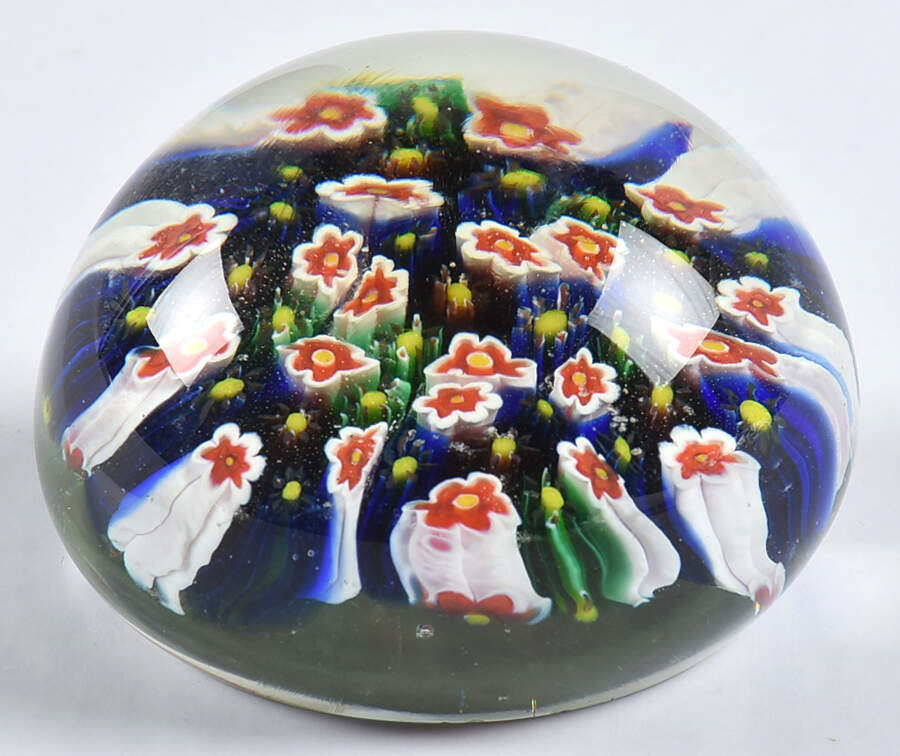 Murano Figurines Millefiore-White,Red,Blue Paperweight - Nb722, No Box by Murano Glass-1