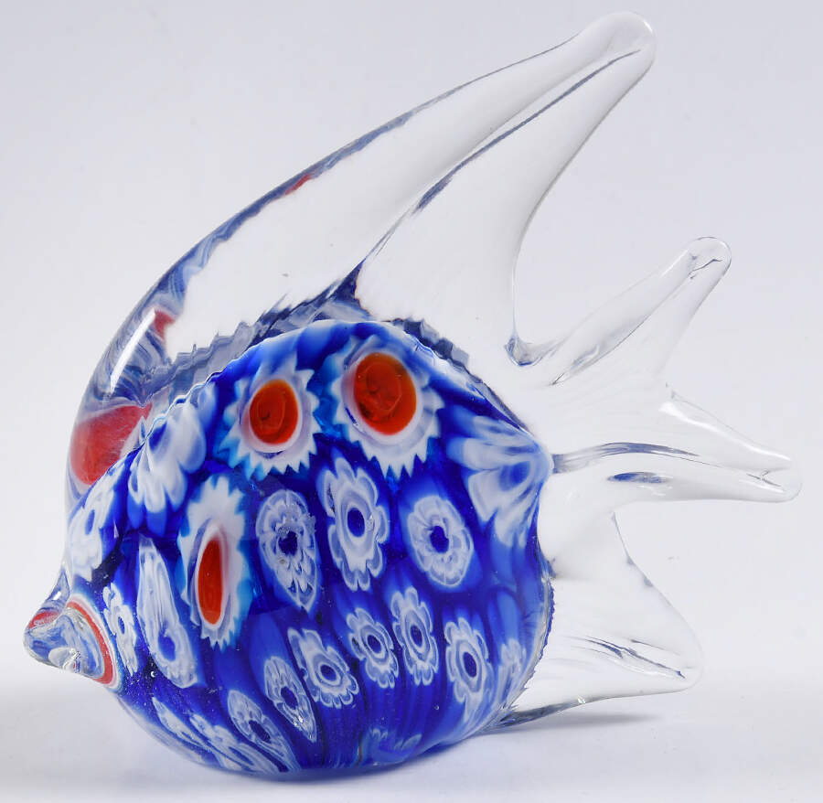 Murano Figurines Tropical Fish Blue White Red - Nb735, No Box by Murano Glass-1