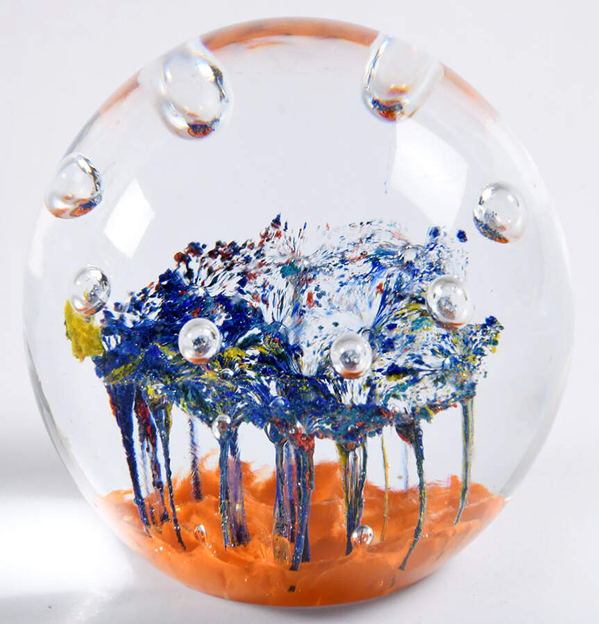Murano Figurines Blue Cone Flowers On Orange-Paperweight - Nb733, No Box by Murano Glass-1