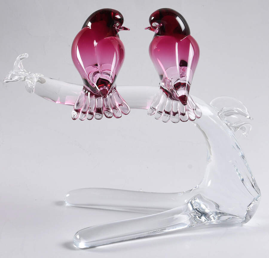 Murano Figurines Two Love Birds On Branch - Nb740, No Box by Murano Glass-1