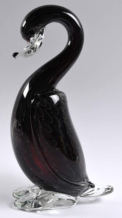 Murano Figurines Swan-Black With Tiny Bubble Feathers - Nb759, No Box by Murano Glass-1