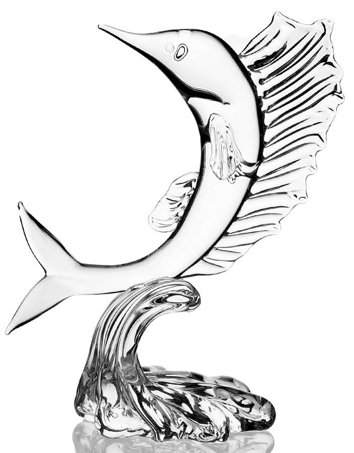 Murano Figurines Sailfish On Wave-Clear - Nb761, No Box by Murano Glass-1