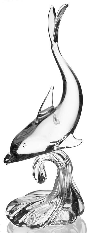 Murano Figurines Dolphin On Wave-Clear - Nb760, No Box by Murano Glass-1