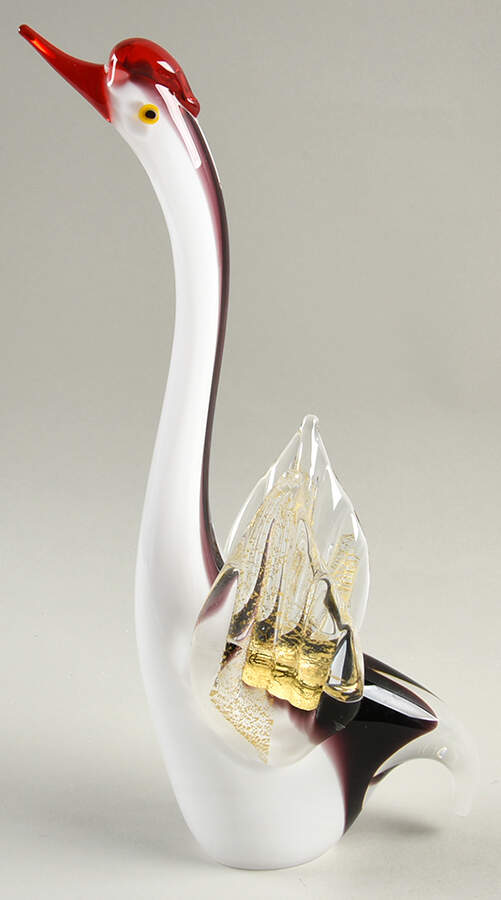 Murano Figurines Swan-White,Purple, Gold Flecks - Nb758, No Box by Murano Glass-1
