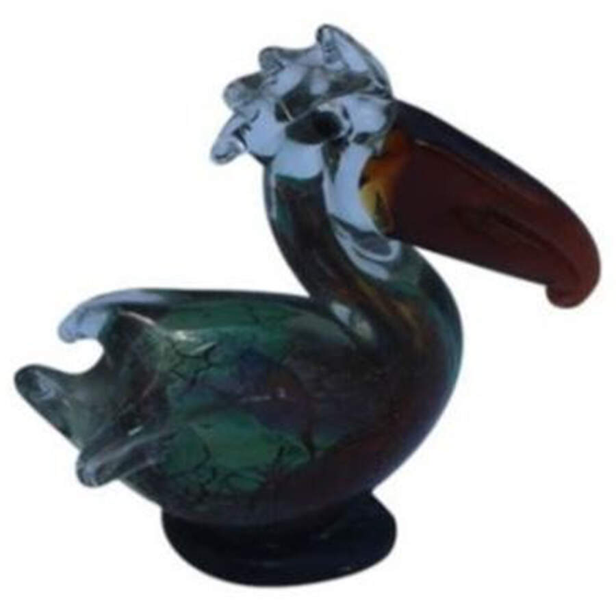 Murano Figurines Pelican-Blue Green Crackle - Nb779, No Box by Murano Glass-1