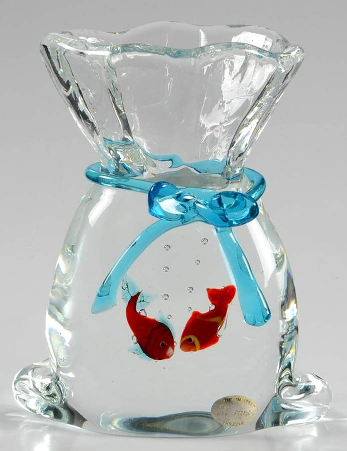 Murano Figurines Fish In Bag-2 Fish-Light Blue Tie-Paperw - No Box by Murano Glass-1
