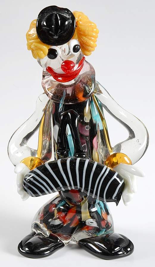 Murano Figurines Clown With Accordion-Black Hat - No Box by Murano Glass-1