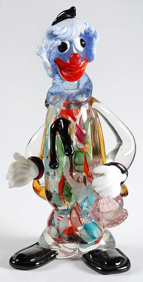 Murano Figurines Clown-Blue Hair-Pink Bottle - No Box by Murano Glass-1