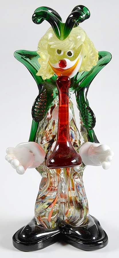 Murano Figurines Clown-Green Coat-Red Horn - No Box by Murano Glass-1