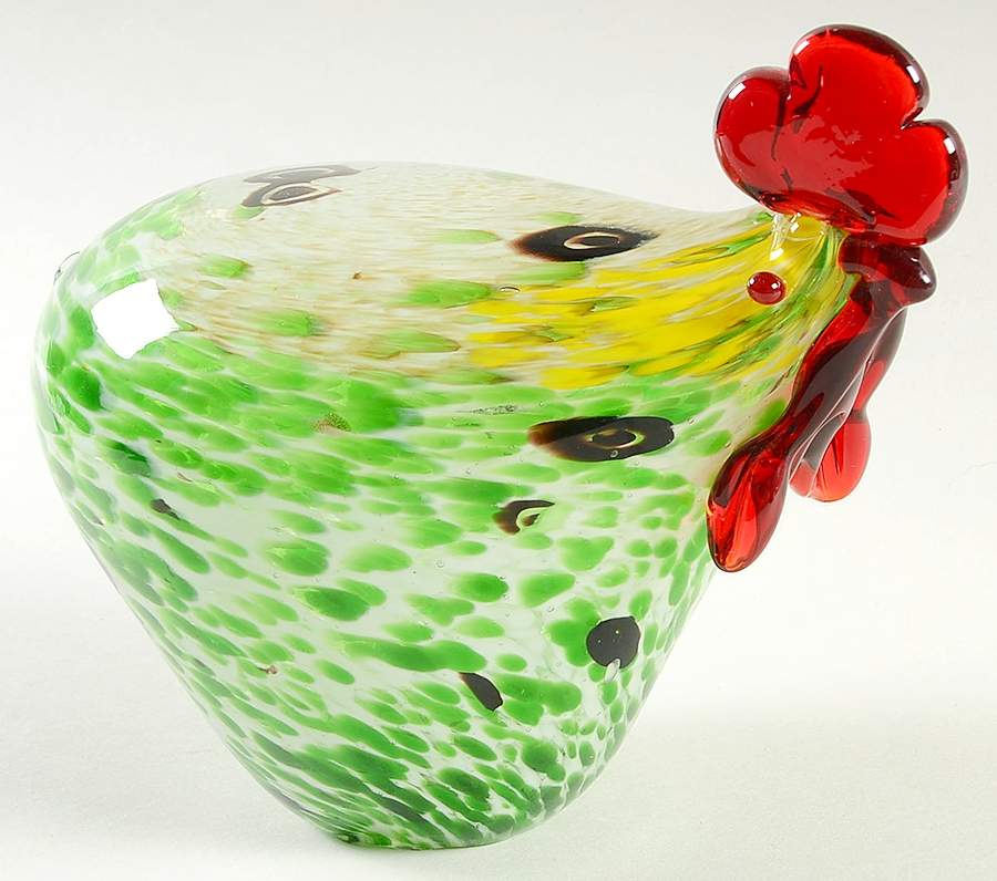 Murano Figurines Rooster-Red And Green - No Box by Murano Glass-1