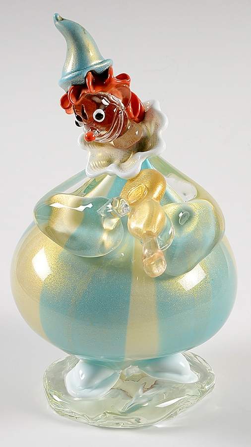 Murano Figurines Blue And White Clownn - No Box by Murano Glass-1
