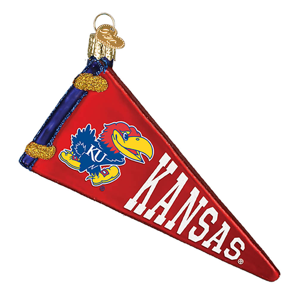 Collegiate Collection University Of Kansas Pennant - Boxed by Old World Christmas (Newer)-1