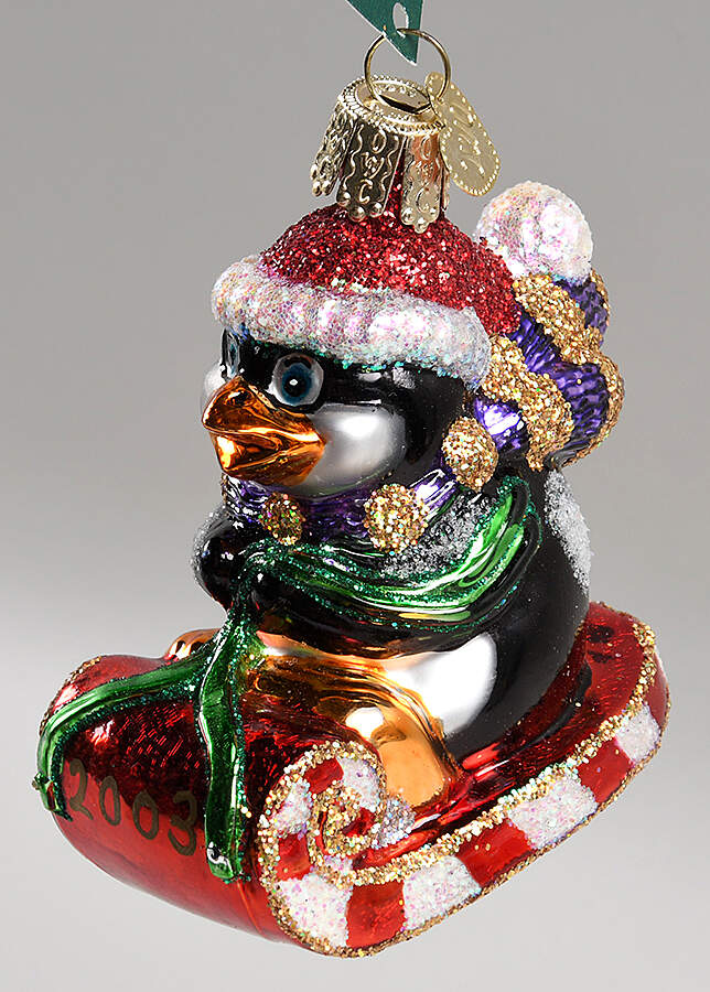 Birds-Hanging Sledding Penguin - No Box by Old World Christmas (Newer)-1