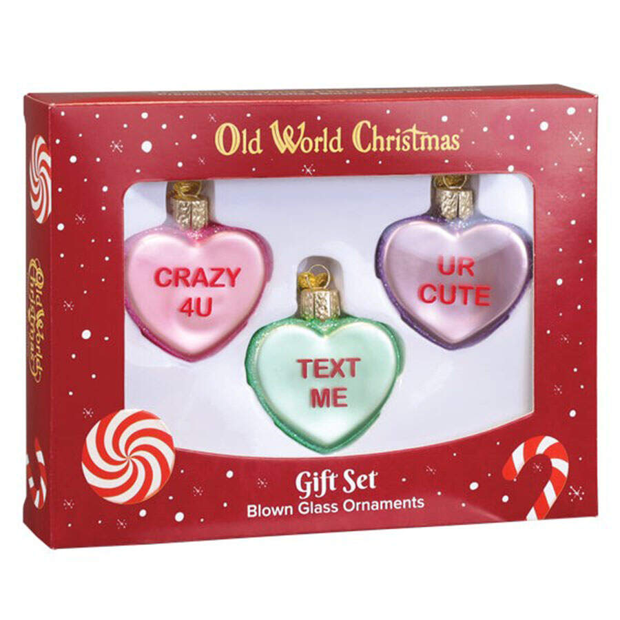 Hearts Conversation Hearts Set Of 3 - Boxed by Old World Christmas (Newer)-1