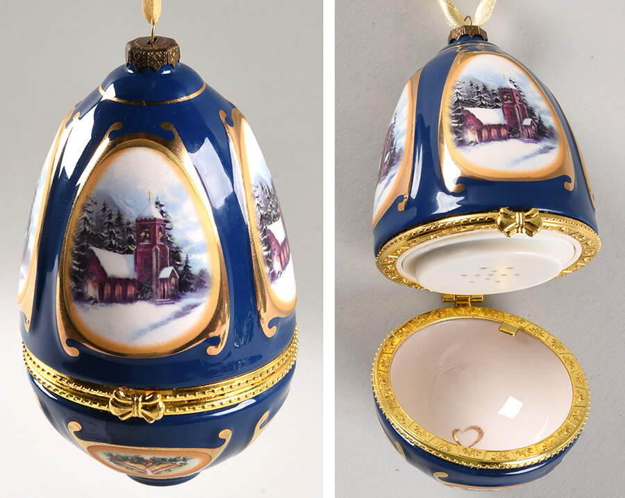Musical Egg Ornaments Dark Blue Egg-Away In A Manger - Boxed by Mr Christmas-1