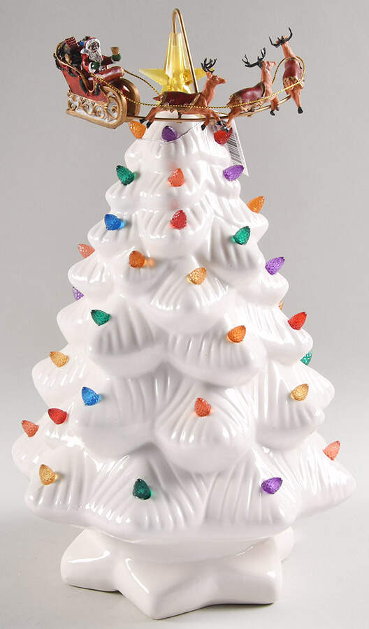 Nostalgic Trees 14 In. Animated White Tree W/ Sleigh - Boxed by Mr Christmas-1