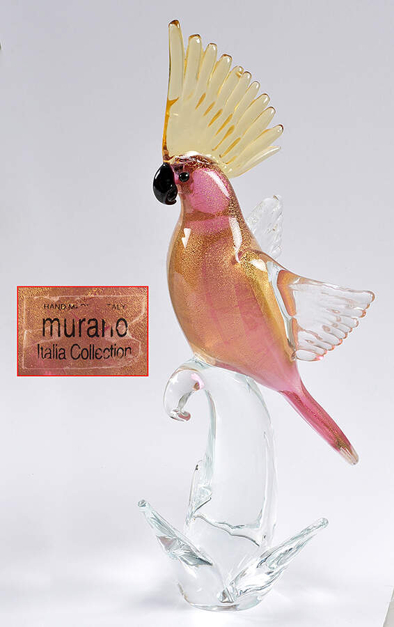 MURano Italia Collection Cockatiel-Red With Gold Crest - No Box by Murano Glass-1