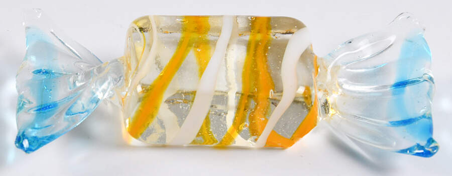 Candy Pieces Clear Rectangle W/Yellow&White Stripes - No Box by Murano Glass-1