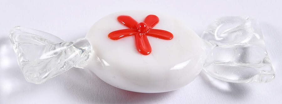 Candy Pieces White/Red/Clear Wrapper - No Box by Murano Glass-1
