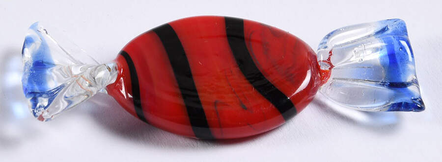 Candy Pieces Red Oval W/Black Stripes  - No Box by Murano Glass-1