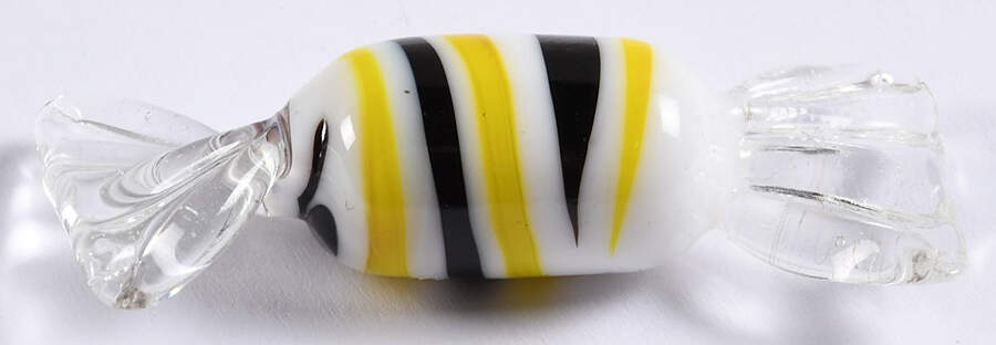 Candy Pieces White Oval W/Yellow&Black Stripes - No Box by Murano Glass-1