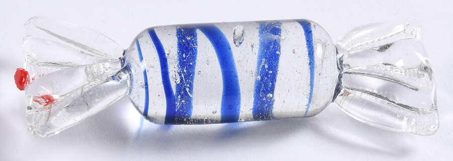 Candy Pieces Clear Cylinder W/Blue Stripes - No Box by Murano Glass-1