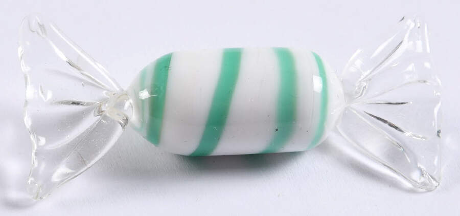 Candy Pieces White Cylinder W/Sage Stripes  - No Box by Murano Glass-1