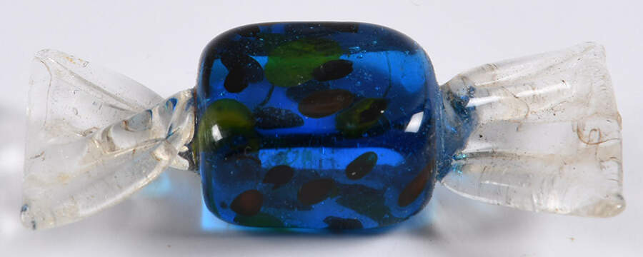 Candy Pieces Blue Square W/Colorful Dots - No Box by Murano Glass-1
