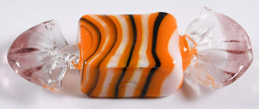 Candy Pieces Orange Square W/White Stripes - No Box by Murano Glass-1