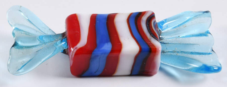Candy Pieces Red Square W/ White Stripes - No Box by Murano Glass-1