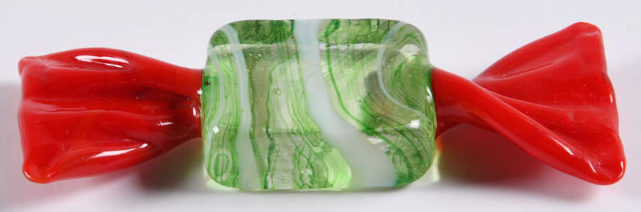 Candy Pieces Green Square W/ White Stripes - No Box by Murano Glass-1