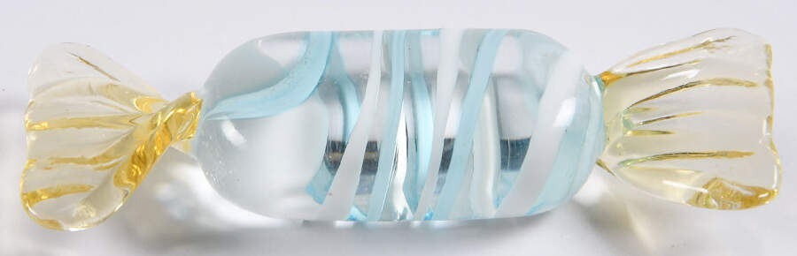 Candy Pieces Clear Retangle W/ Blue Stripes - No Box by Murano Glass-1