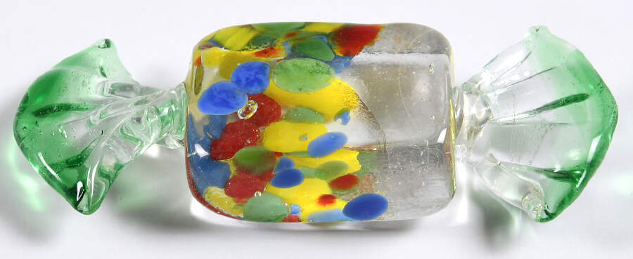 Candy Pieces Clear Square W/ Colorful Dots - No Box by Murano Glass-1
