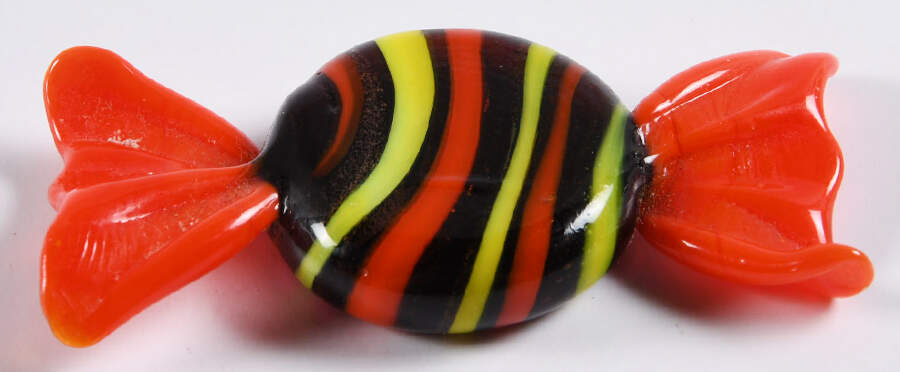 Candy Pieces Black Round W/ Red Stripes - No Box by Murano Glass-1