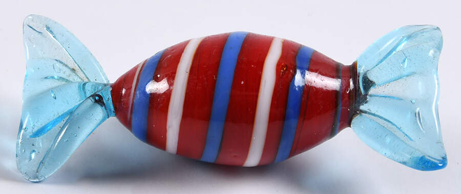 Candy Pieces Red Oval W/White&Blue Stripes - No Box by Murano Glass-1