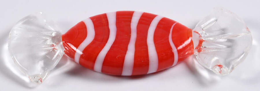 Candy Pieces Red Oval W/ White Stripes - No Box by Murano Glass-1