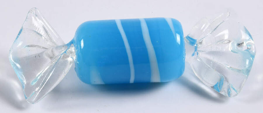Candy Pieces Blue Cylinder W/ White Stripes - No Box by Murano Glass-1