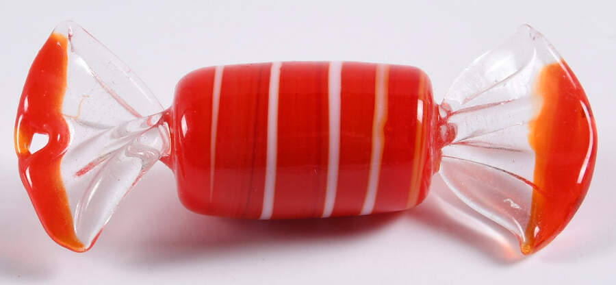 Candy Pieces Red Cylinder W/ White Stripes - No Box by Murano Glass-1