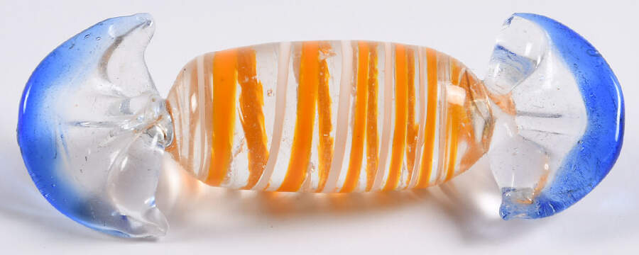 Candy Pieces Clear Cylinder W/Orange Stripes - No Box by Murano Glass-1