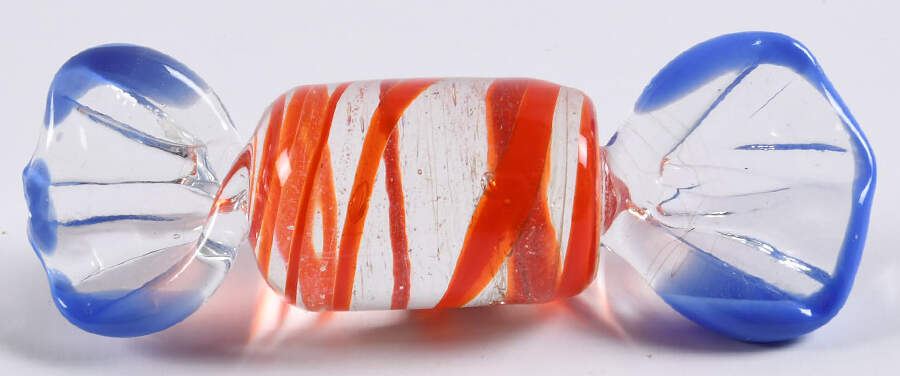 Candy Pieces Clear Cylinder W/Red Stripes - No Box by Murano Glass-1