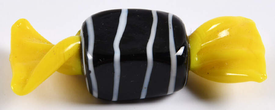 Candy Pieces Black Rectangle W/ White Stripes - No Box by Murano Glass-1