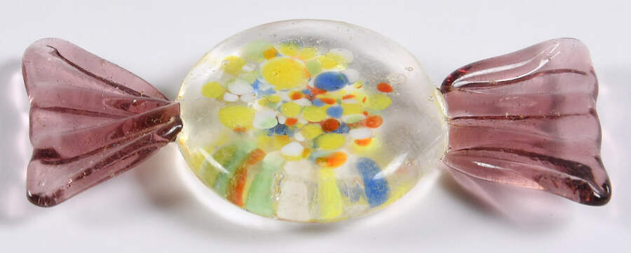 Candy Pieces Clear Round W/Colorful Dots - No Box by Murano Glass-1