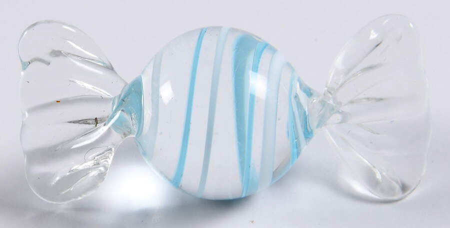 Candy Pieces Clear Round W/ Blue&White Stripes - No Box by Murano Glass-1