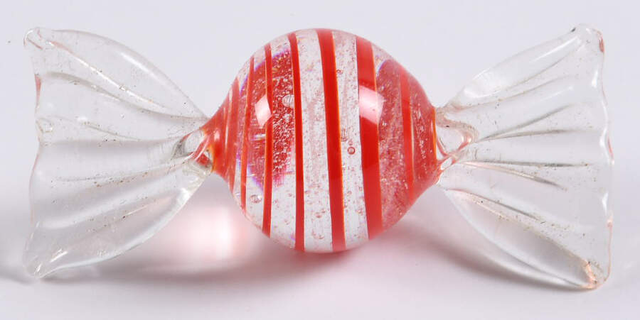 Candy Pieces Clear Round W/ Red Stripes  - No Box by Murano Glass-1